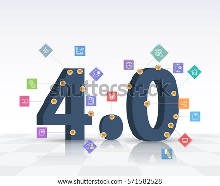 Industry 4.0 Concept Business Control, Modern Thin Line Icon Presentation Design. Internet of Things, Cloud Computing, Network, Future, Automation Detailed Illustration. Flat Web Infographics Elements