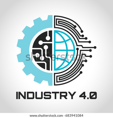 Industry 4.0 Concept Business Control or Logo, World Factory and Wheel Eclectic, Cyber Physical Systems concept,smart factory logo.- Vector illustration