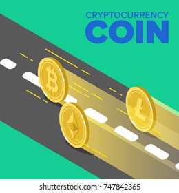 Industry 4.0 concept: Cryptocurrency competition, illustration vector