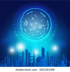 Industry 4.0 concept image. industrial instruments in the factory with cyber and physical system icons ,Internet of things network