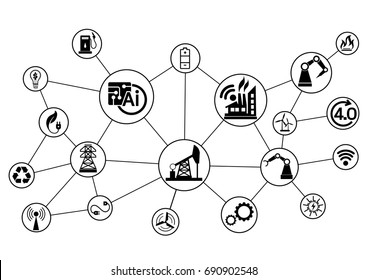 Industry 4.0 Concept, Smart Factory With Icon Flow Automation 