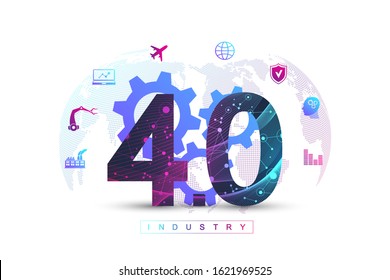 Industry 4.0 digital technology background futuristic banner. Virtual industry 4.0 and Machine Learning. Modern cyber technology, Artificial Intelligence, Robotics, Cloud computing vector illustration