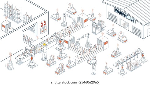 Industry 4.0 or the Fourth Industrial Revolution integrates digital technologies like IoT, Cloud, AI, Edge computing, and Digital twin into manufacturing and supply chains. Vector illustration eps10