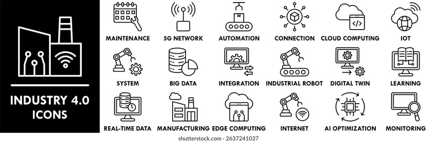 Industry 4.0 icon collection set. Containing design factory, industry, technology, automation