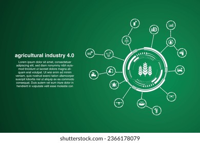 Icono de la industria 4.0 con el concepto de agricultura y plantaciones con agricultores inteligentes. métodos de agricultura digital iot y automatización agrícola.