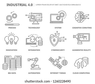 Industry 4.0 Icon Set. Flat Design. Vector Illustration.