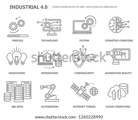 Industry 4.0 Icon Set. Flat Design. Vector Illustration.