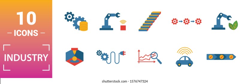 Industry 4.0 icon set. Include creative elements automation, data management, business intelligence, horizontal integration, osi model icons. Can be used for report, presentation, diagram, web design.