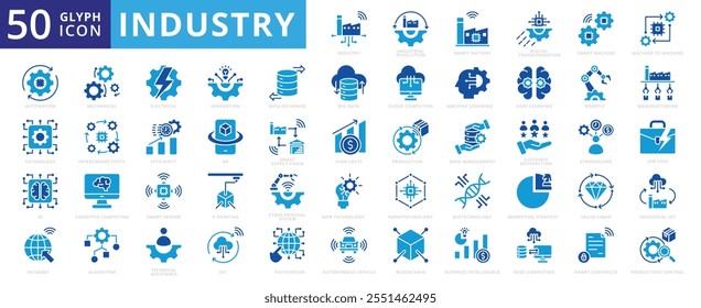 Industry 4.0 icon set of iot, ai, sensor, fatory, smart, mecânico, blockchain, tecnologia, inovação, internet, computação em nuvem, big data, fabricação, elétrica, biotecnologia, automação, ar