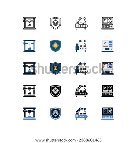 Industry 4.0 Icon, Set of technology, 3d print, cyber security, manufacturing, industrial control, icon set
