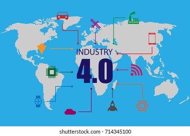 Industry 4.0 and internet of things illustration. World map.