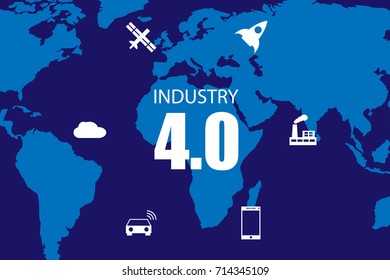 Industry 4.0 and internet of things illustration. World map.