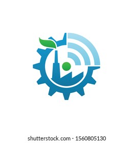 industry 4.0 logo concept, smart innovative industry with green energy technology system