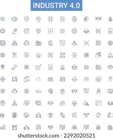 Industry 4.0 outline icons collection. Factory, Automation, Smart, Cyber-Physical, Big, Data, Robotics vector illustration set. Cybersecurity, Artificial, Intelligence line signs
