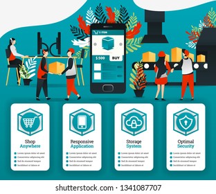 Industry 4.0 revolution, customers can buy items directly from the factory with the application. can use for, landing page, template, ui, web, online promotion, internet marketing, finance, business