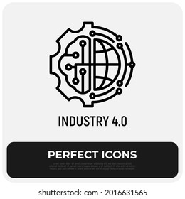 Industry 4.0 revolution thin line icon. Industrial internet of things. Modern vector illustration.