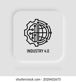 Industry 4.0 revolution thin line icon. Industrial internet of things. Modern vector illustration.