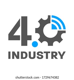 Industry 4.0 smart factory concept logo, gear and wireless - symbolize the industry 4.0. EPS 10