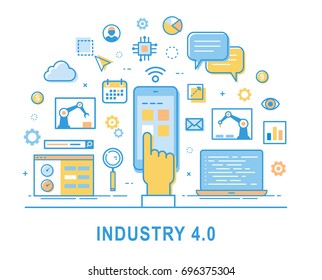 Industry 4.0. Thin line design. Infographics elements. Banner with icons. Internet of things technology. 