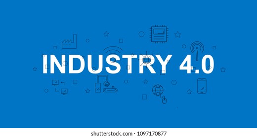 Industry 4.0 vector banner. Word with line icon. Vector background	