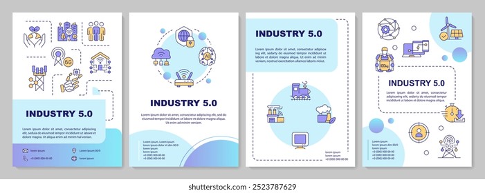 Industria 5.0 Plantilla de folleto de círculo azul. Diseño de folleto con iconos lineales. 4 diseños de Vector editables para presentación, informes anuales