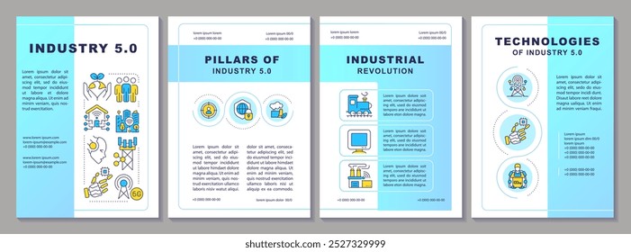 Industria 5.0 Plantilla de folleto de gradiente azul. Diseño de folleto con iconos lineales. 4 diseños de Vector editables para presentación, informes anuales