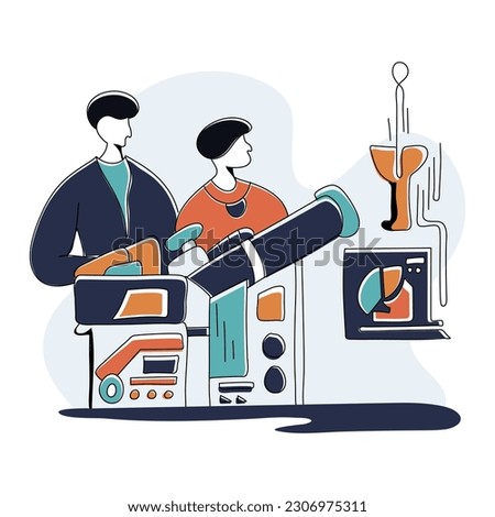 Industry Academia Collaboration Design a vector scene highlighting the collaboration between academic institutions and businesses, with researchers, students, and industry professionals working