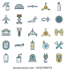 Industry aircraft repair icons set. Outline set of industry aircraft repair vector icons thin line color flat on white