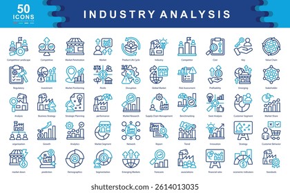 The Industry Analysis color icon set highlights tools and concepts used for strategic planning, market research, and competitive insight ideal for business strategy, forecasting, and reporting visuals
