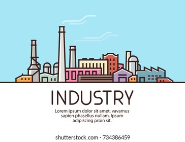 Industry banner. Industrial production, factory building concept. Vector illustration