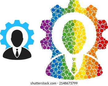 Industry boss mosaic icon of round items in various sizes and spectrum color tinges. A dotted LGBT-colored industry boss for lesbians, gays, bisexuals, and transgenders.