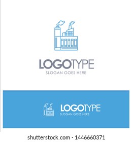 Industry, Building, Construction, Factory, Smoke Blue outLine Logo with place for tagline