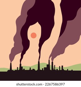 Industrieschornsteinverschmutzung durch Rauch in der Umwelt. Umgebungslandeseite Website-Vorlagenhintergrund. Vektorgrafik aus Papier. Konzept der globalen Erwärmung und des Klimawandels.