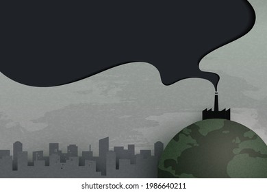 Industry chimney pollution with smoke in environment.Global warming and climate change concept.Environment landing page website template background.Paper art vector illustration.