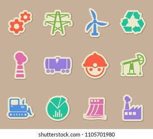 industry color vector icons on paper stickers