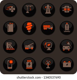 Industry color vector icons on dark background for user interface design