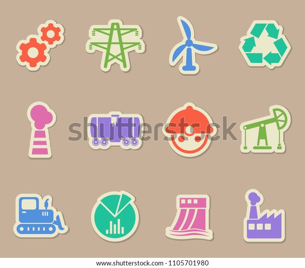 industry color\
vector icons on paper\
stickers