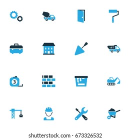 Industry Colorful Icons Set. Collection Of Building, Lifting Hook, Tip Truck And Other Elements. Also Includes Symbols Such As Crane, Builder, Masonry.