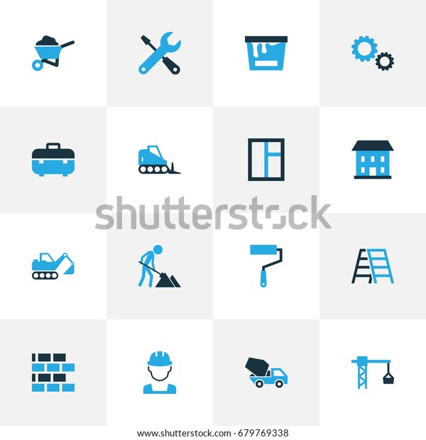 Industry Colorful Icons Set. Collection Of\
Building, Paint, Case And Other Elements. Also Includes Symbols\
Such As Toolbox, Hook,\
Bulldozer.