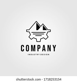 industry company gear logo with mountain symbol vector illustration