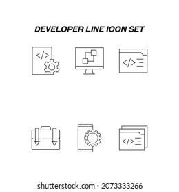 Industry concept. Collection of modern high quality developer line icons. Editable stroke. Premiul linear symbols of gear, web development, smartphone, coding, algorithm 