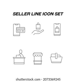 Industry concept. Collection of modern high quality seller line icons. Editable stroke. Premiul linear symbols of online shopping, shopping bag, store, basket, cart, demonstrator, consultant