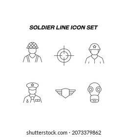 Industry concept. Collection of modern high quality soldier line icons. Editable stroke. Premiul linear symbols of soldier, sniper, cockade, gas mask 
