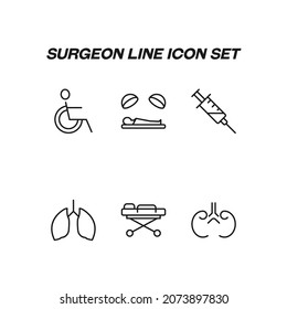 Industry concept. Collection of modern high quality surgeon line icons. Editable stroke. Premiul linear symbols of wheelchair, patient, syringe, kidney, gallbladder