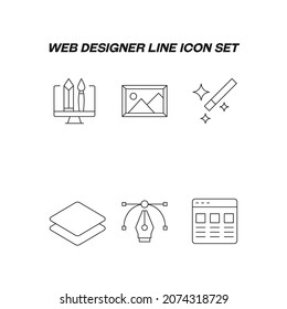 Industry concept. Collection of modern high quality web designer line icons. Editable stroke. Premiul linear symbols of folder, web page, pencil , paitbrush, sheets, magic wand 