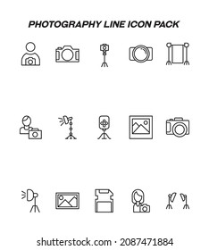 Concepto de industria. Colección de iconos modernos de línea de fotografía de alta calidad. Trazo editable. Símbolos lineales premium del fotógrafo, cámara fotográfica, luz de estudio, tarjeta flash, fotógrafa femenina