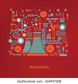 Industry concept design on red background,vector