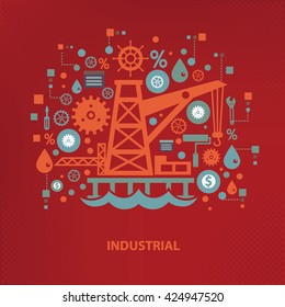 Industry concept design on red background,vector
