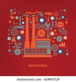 Industry concept design on red background,vector