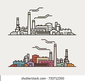 Industry concept. Industrial enterprise, factory, building icon or symbol. Vector illustration